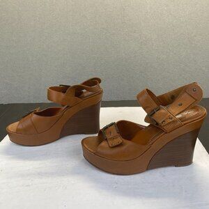 VIA SPIGA Suede Platform Cross Strap Slingback Sandal Heels Size 9M Brown Italy